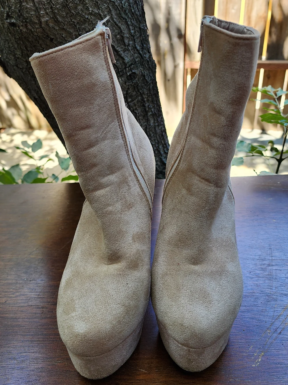 Taupe Faux Suede Concealed Platform Ankle Booties Side Zip Heeled Boots [8.5/39]